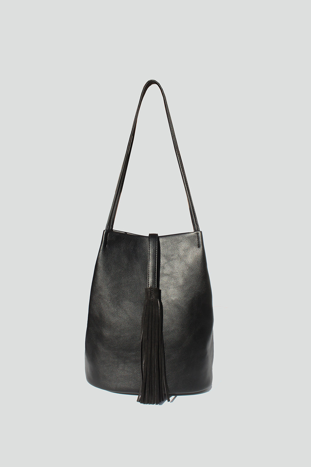 Black store leather tassel tote bag